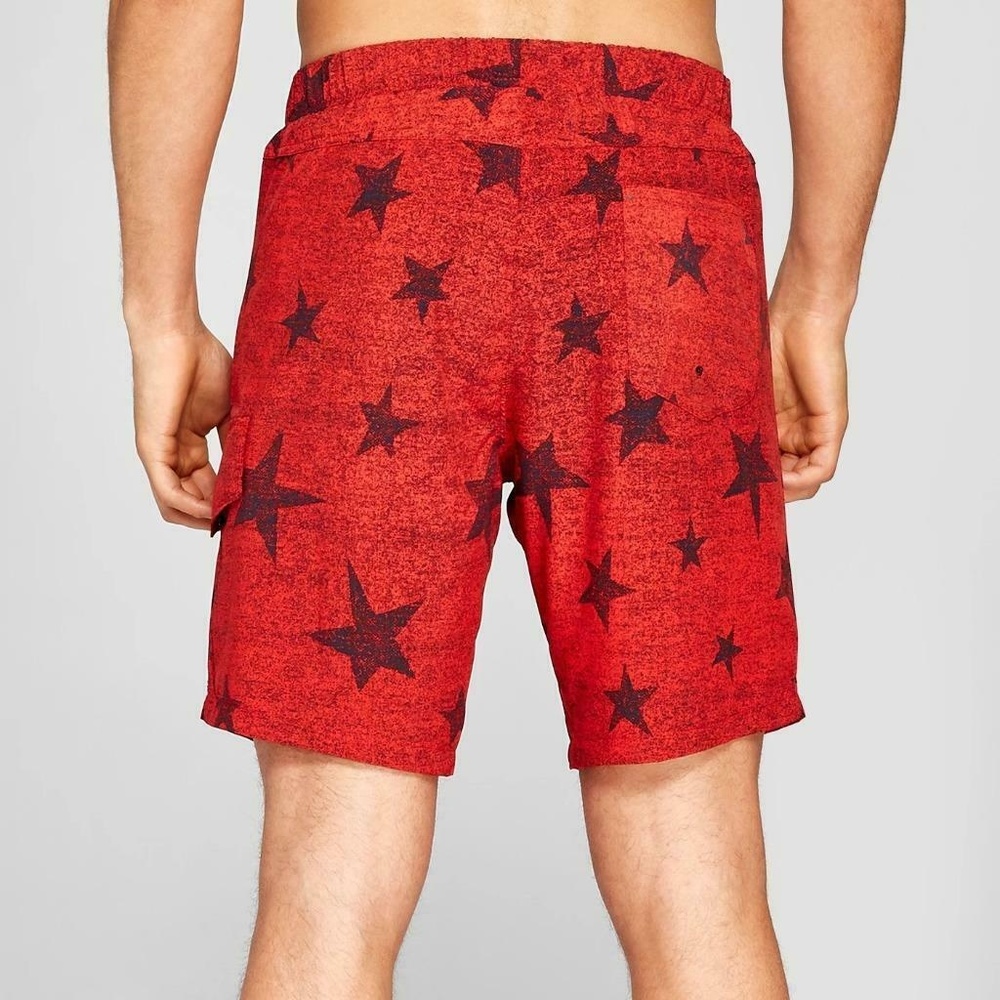 8" No Retreat Red Navy Star Print Swim Trunk S M - Picture 2 of 7